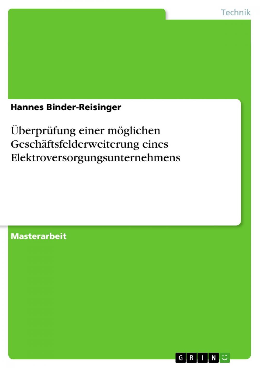 Big bigCover of Überprüfung einer möglichen Geschäftsfelderweiterung eines Elektroversorgungsunternehmens