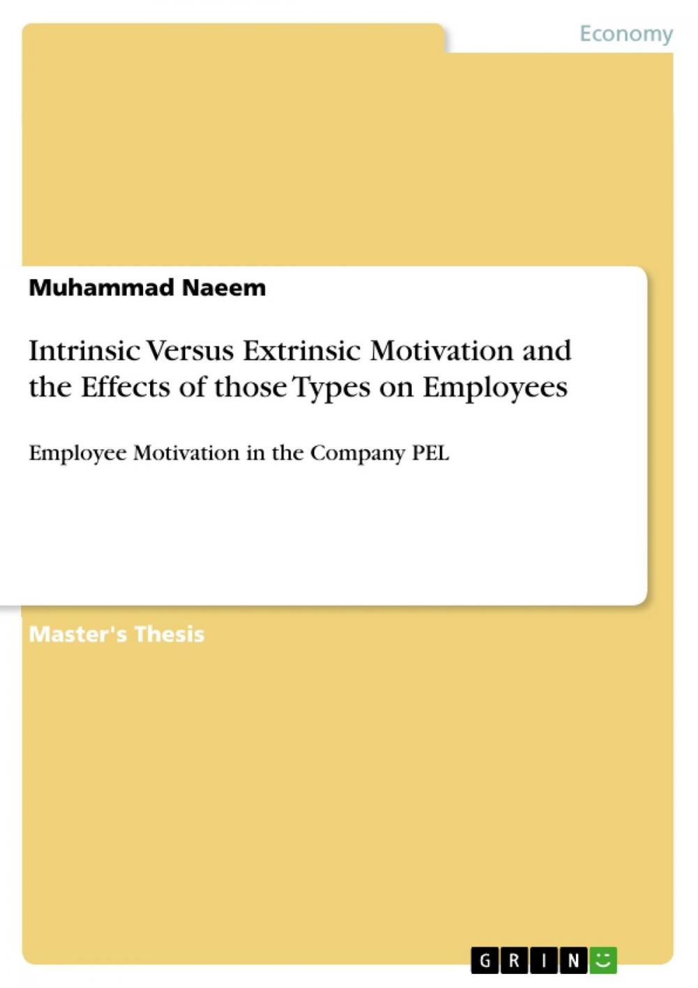 Big bigCover of Intrinsic Versus Extrinsic Motivation and the Effects of those Types on Employees
