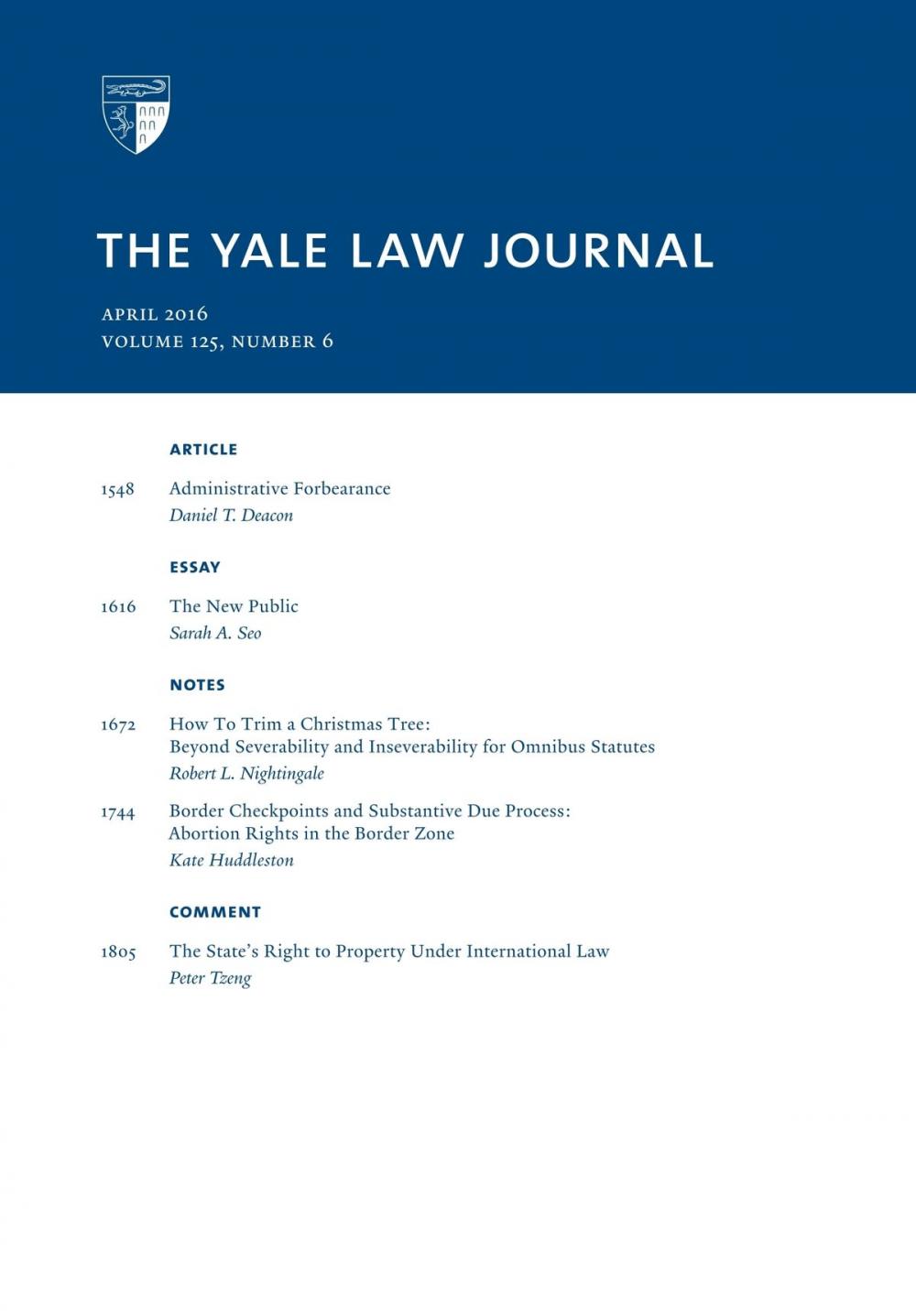 Big bigCover of Yale Law Journal: Volume 125, Number 6 - April 2016