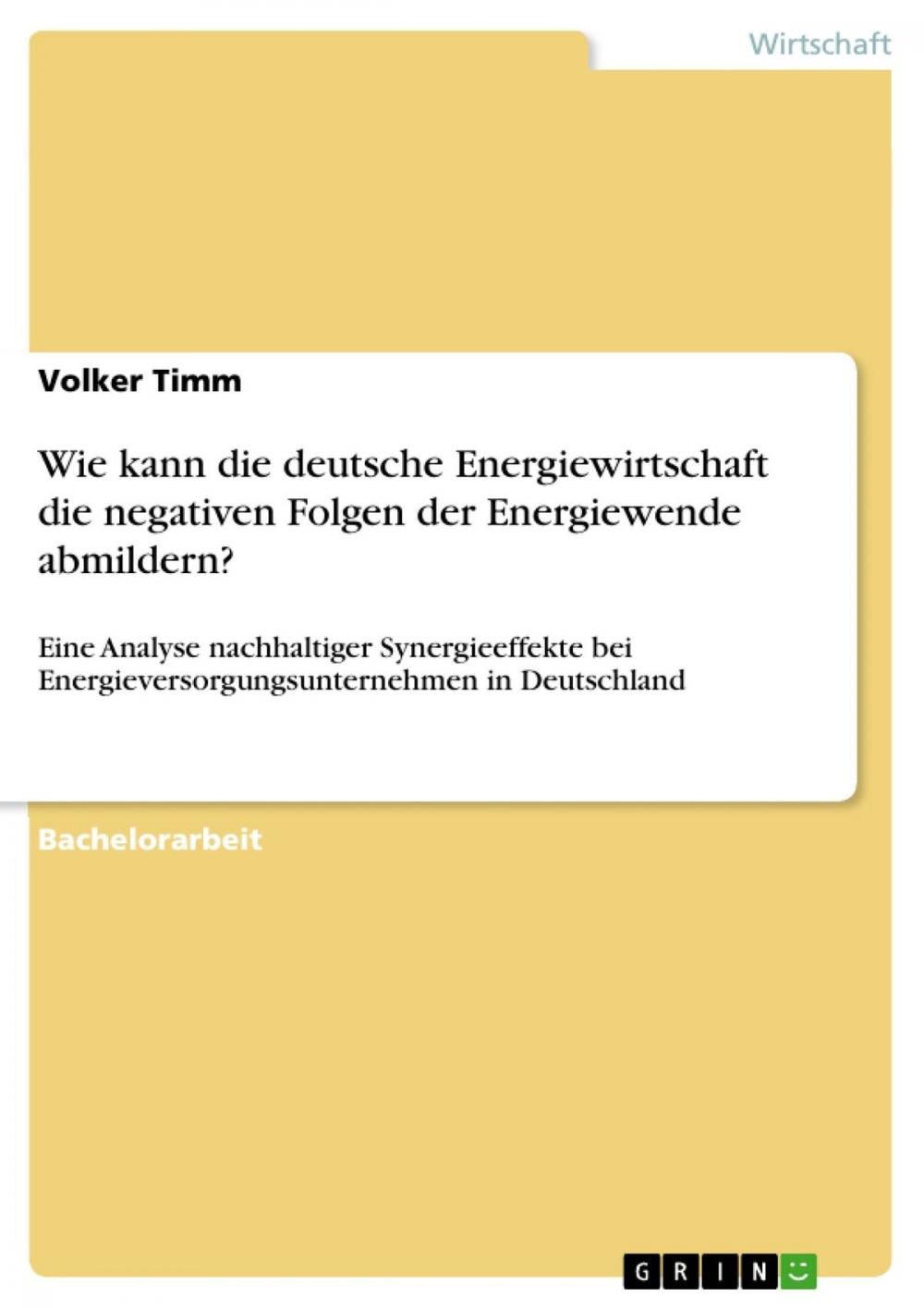 Big bigCover of Wie kann die deutsche Energiewirtschaft die negativen Folgen der Energiewende abmildern?