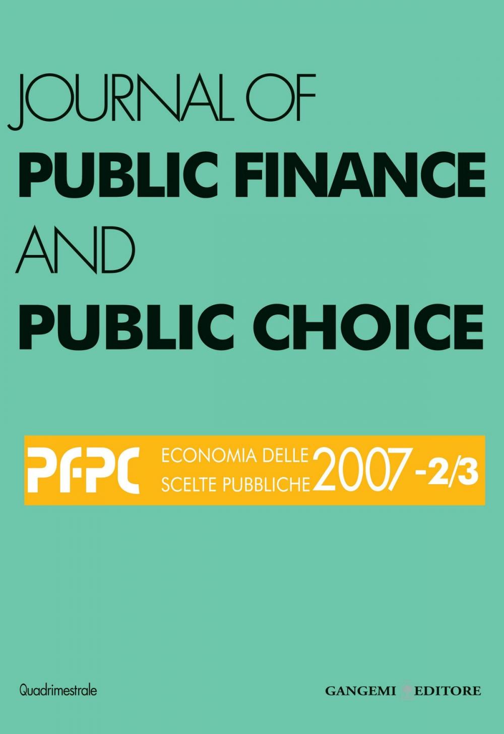 Big bigCover of Journal of public Finance and Public Choice n. 2-3/2007