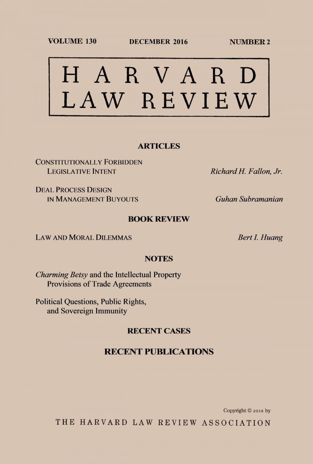 Big bigCover of Harvard Law Review: Volume 130, Number 2 - December 2016