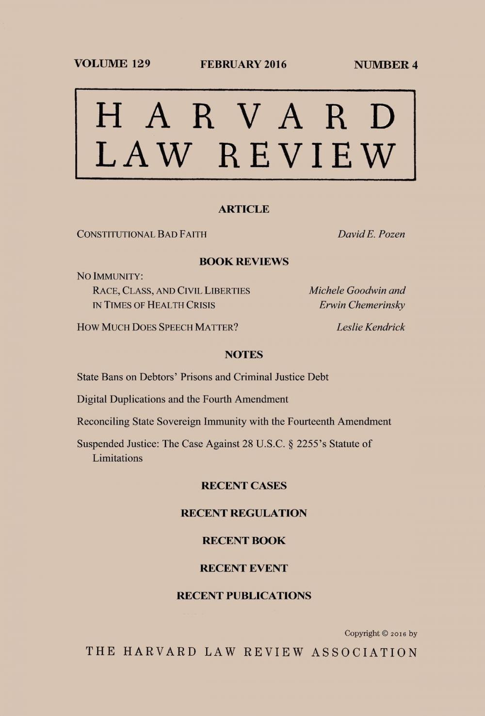 Big bigCover of Harvard Law Review: Volume 129, Number 4 - February 2016