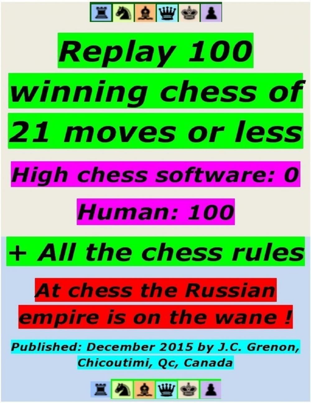 Big bigCover of Replay 100 Winning Chess of 21 Moves or Less - High Chess Software : 0 - Human : 100 ; + All the Chess Rules