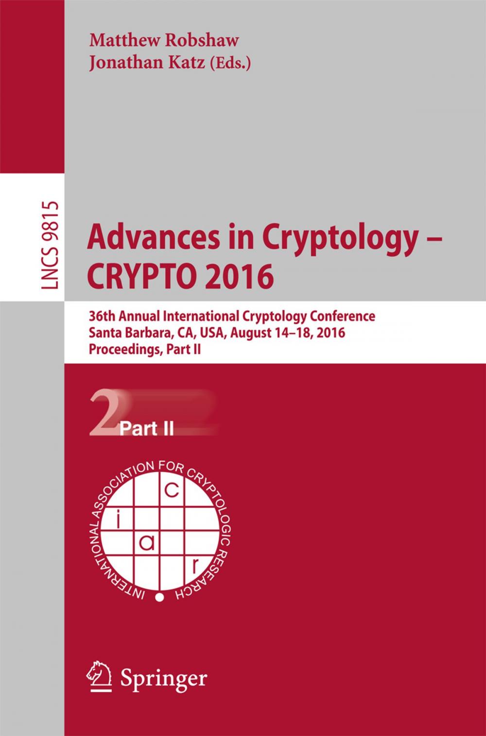 Big bigCover of Advances in Cryptology – CRYPTO 2016