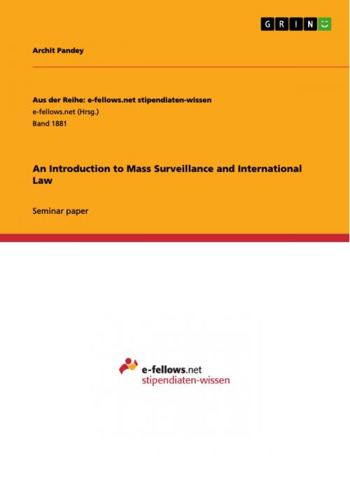 Cover of the book An Introduction to Mass Surveillance and International Law by Archit Pandey, GRIN Publishing