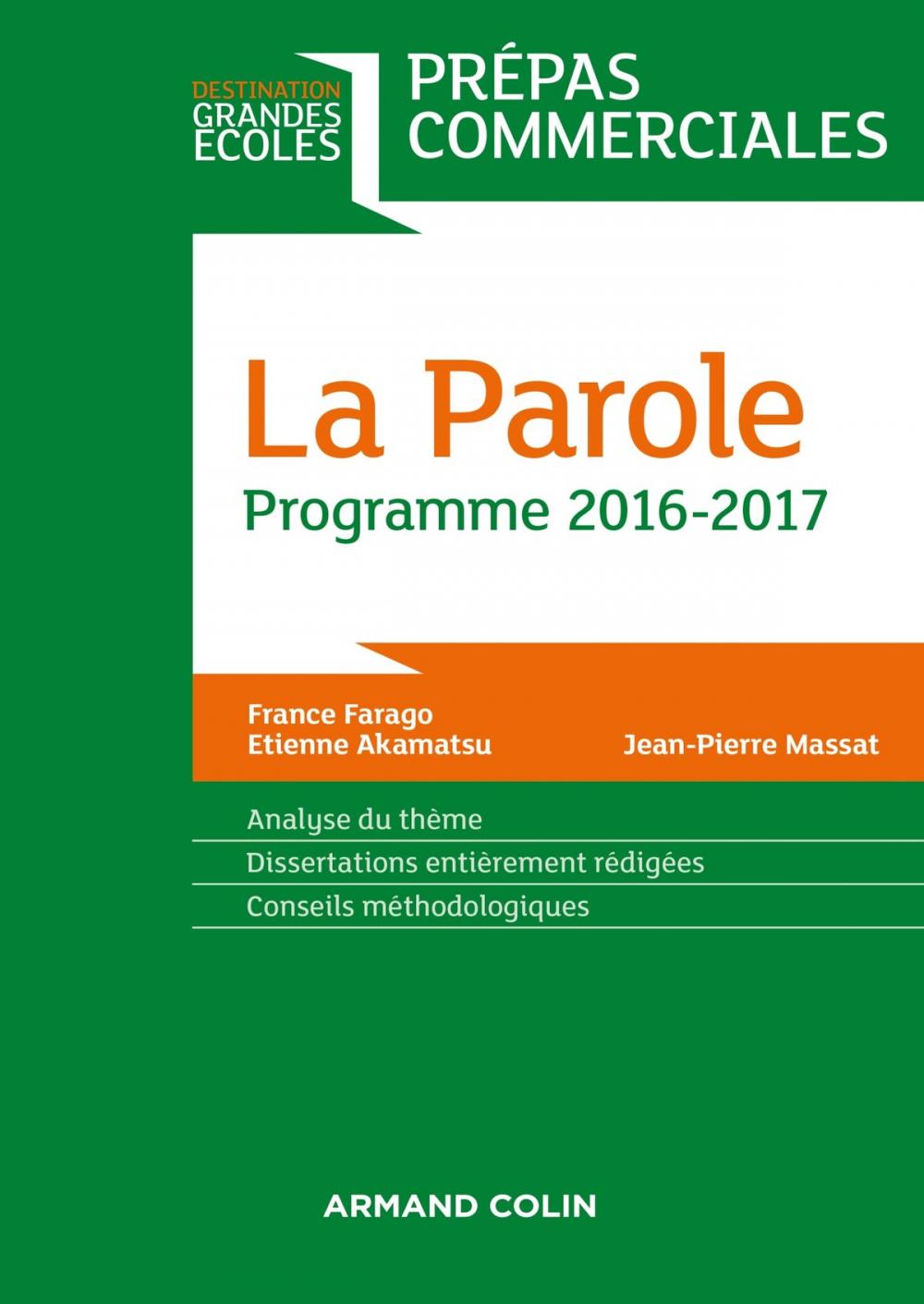 Big bigCover of La Parole - Prépas commerciales - Programme 2016-2017