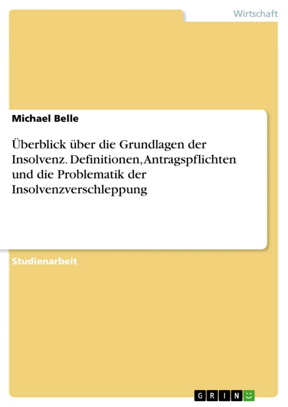 Big bigCover of Überblick über die Grundlagen der Insolvenz. Definitionen, Antragspflichten und die Problematik der Insolvenzverschleppung