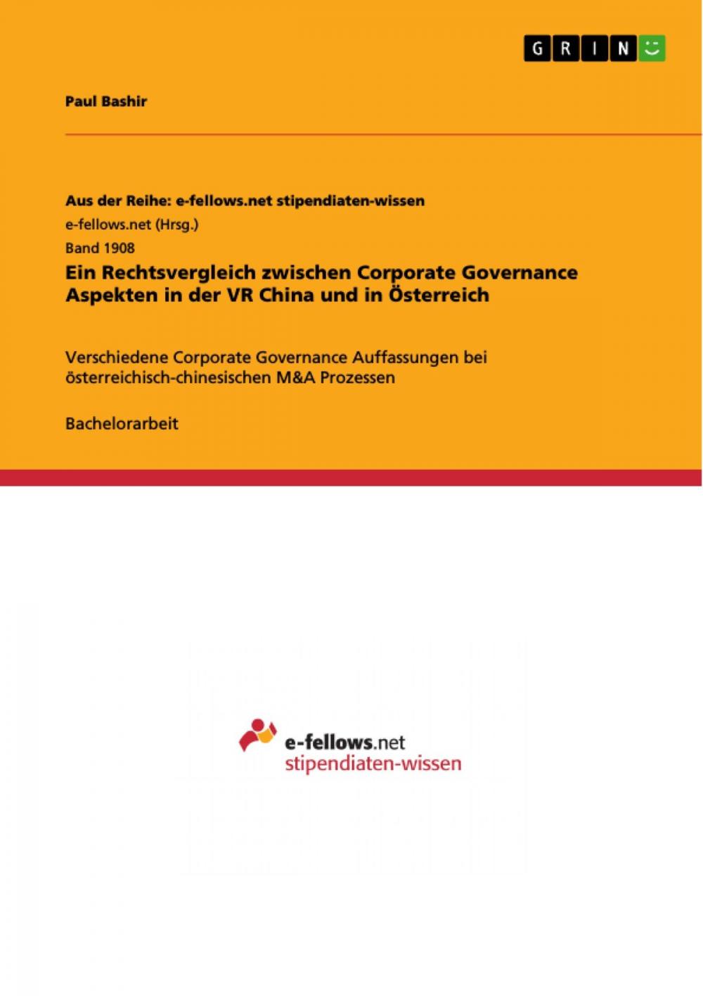 Big bigCover of Ein Rechtsvergleich zwischen Corporate Governance Aspekten in der VR China und in Österreich