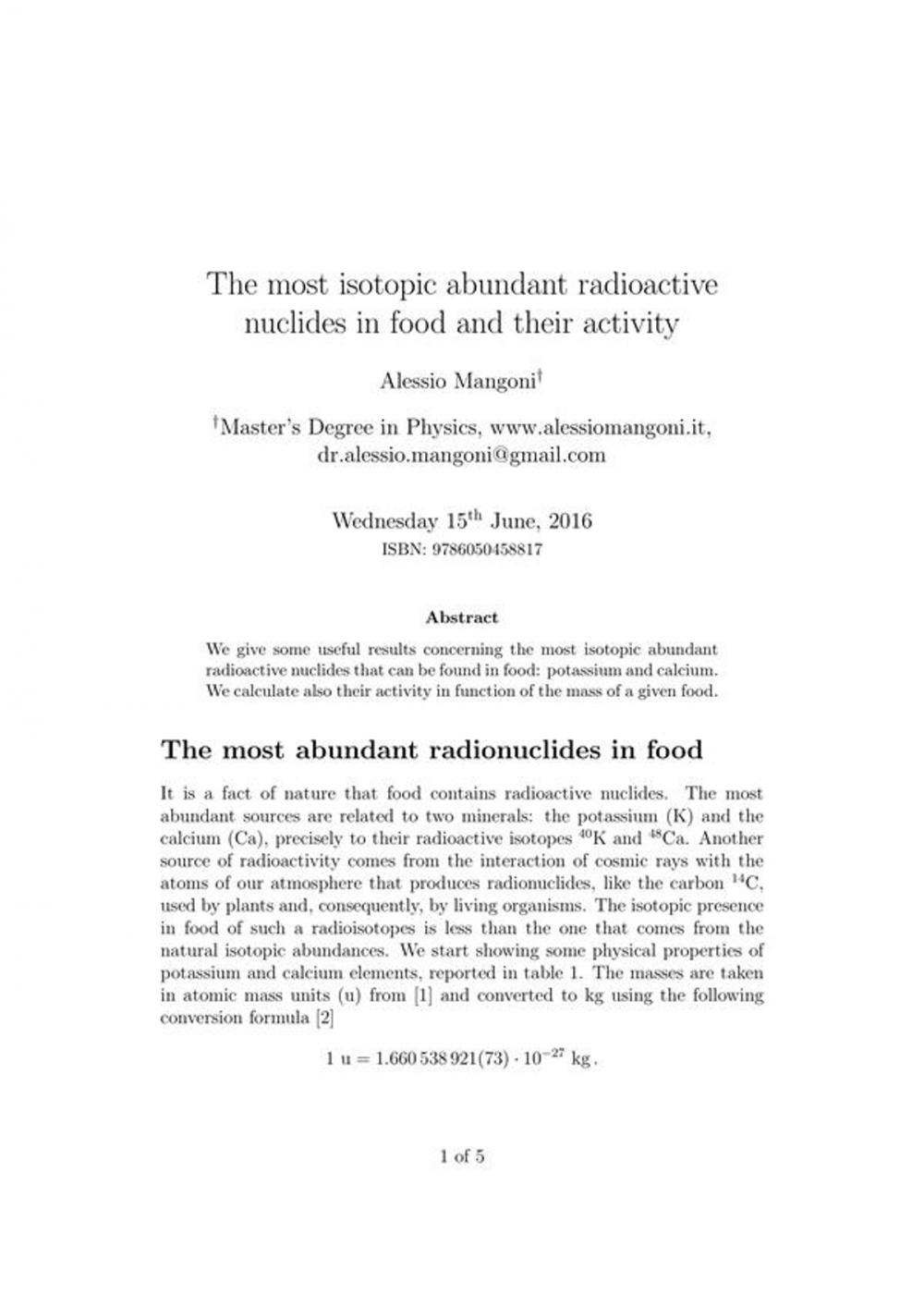 Big bigCover of The most isotopic abundant radioactive nuclides in food and their activity