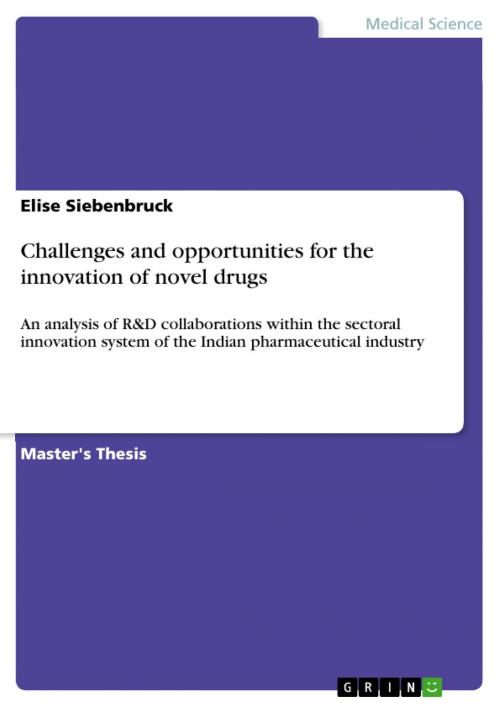 Cover of the book Challenges and opportunities for the innovation of novel drugs by Elise Siebenbruck, GRIN Publishing