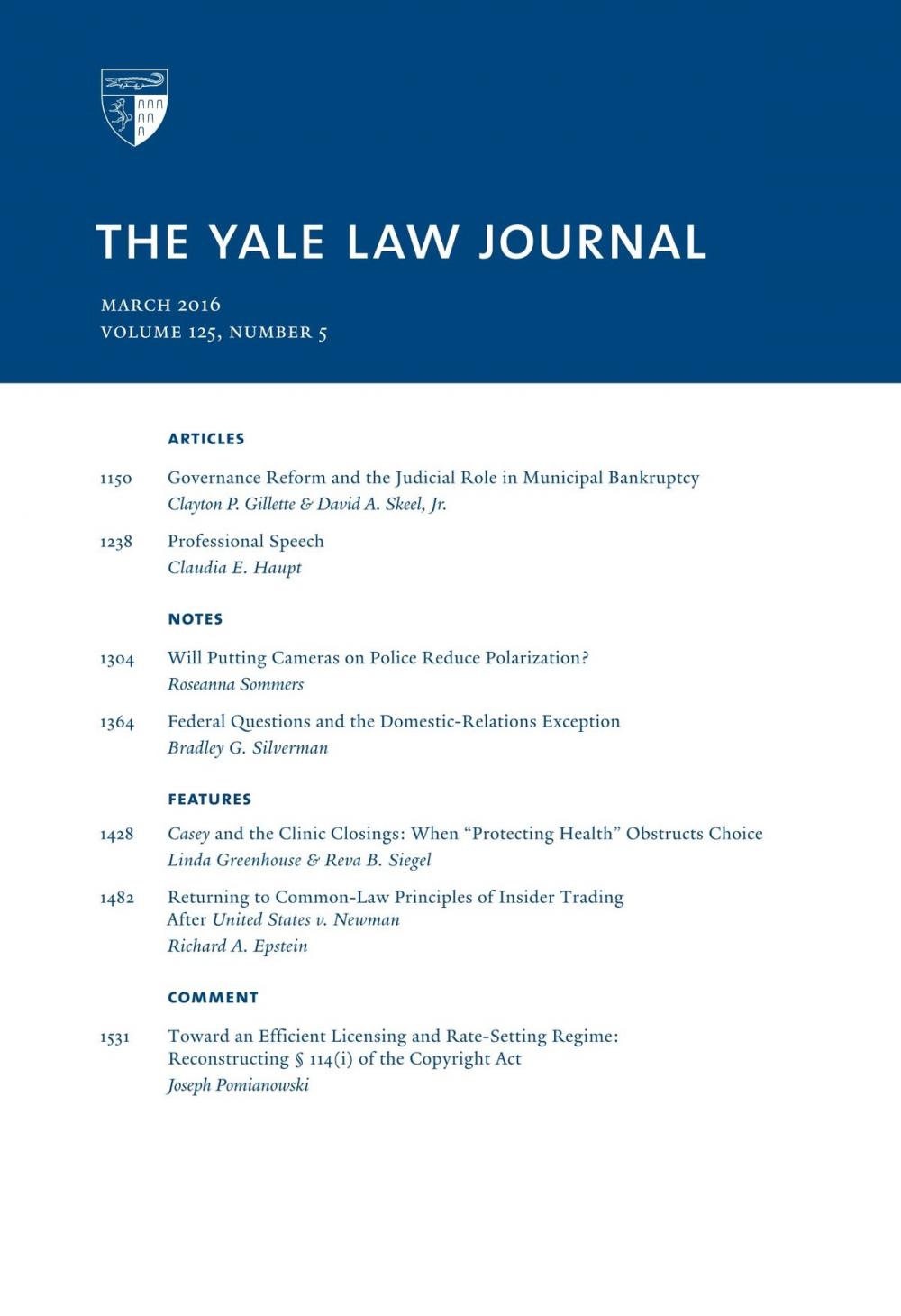 Big bigCover of Yale Law Journal: Volume 125, Number 5 - March 2016