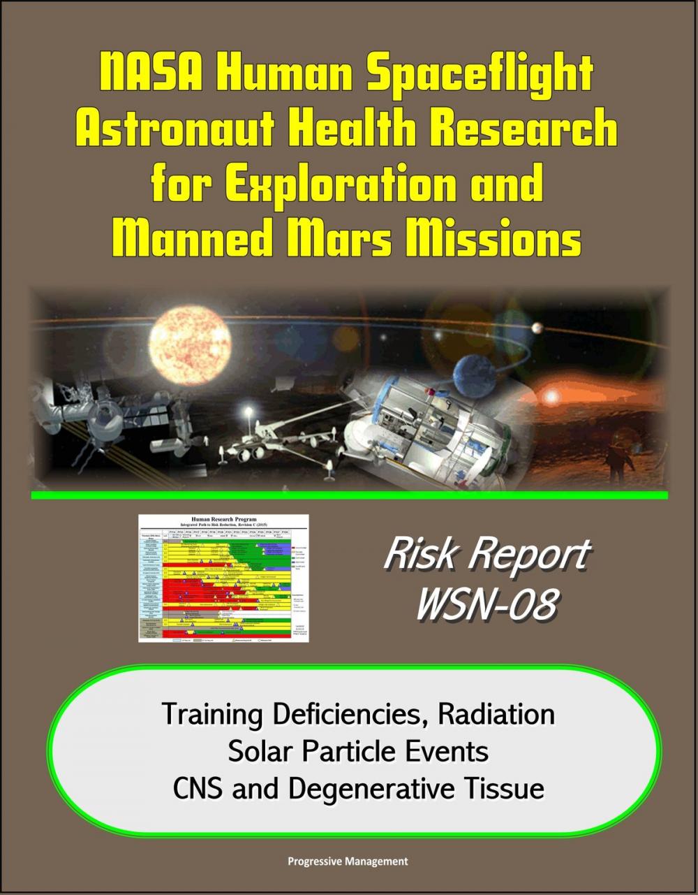 Big bigCover of NASA Human Spaceflight Astronaut Health Research for Exploration and Manned Mars Missions, Risk Report WSN-08, Training Deficiencies, Radiation, Solar Particle Events, CNS and Degenerative Tissue