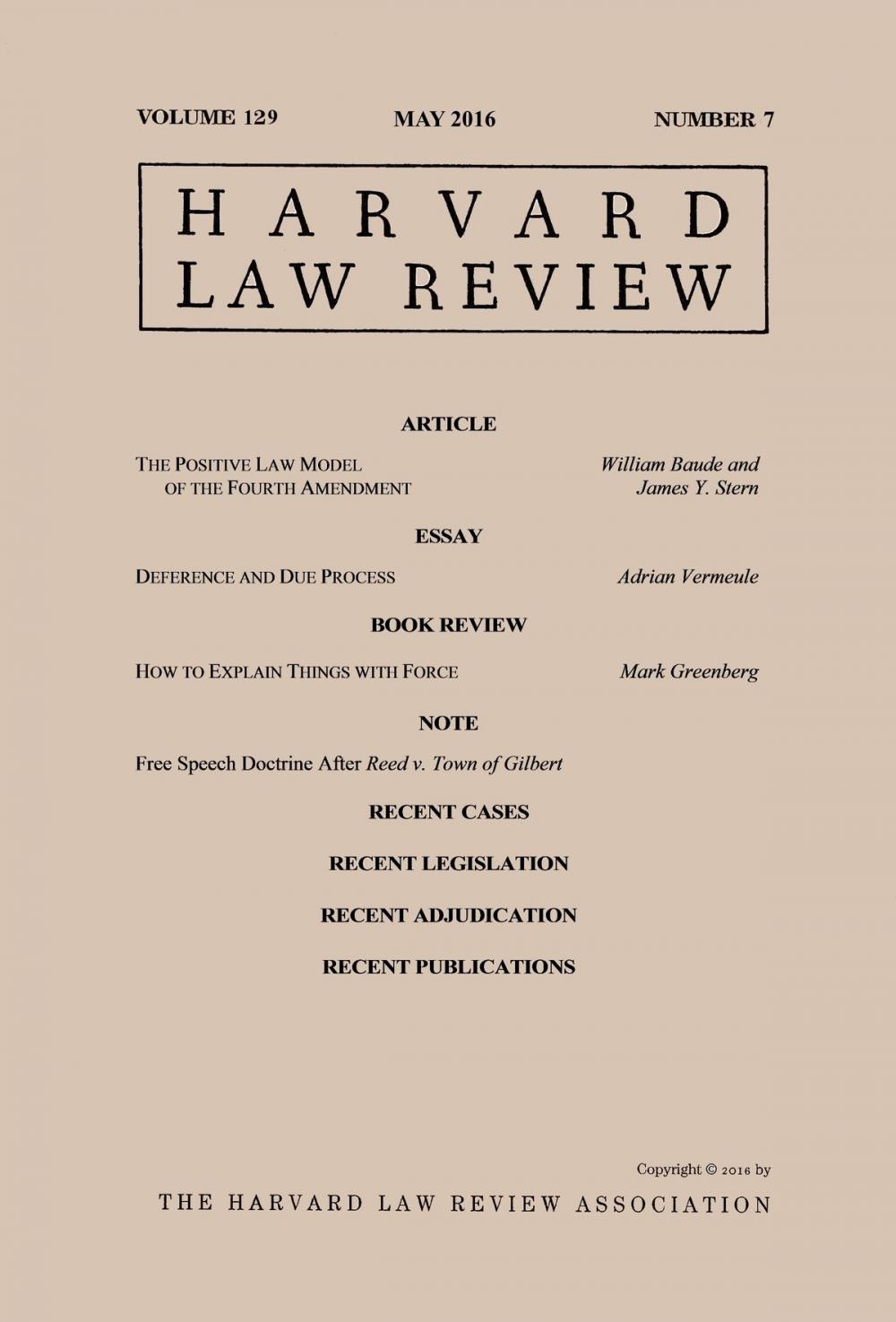 Big bigCover of Harvard Law Review: Volume 129, Number 7 - May 2016