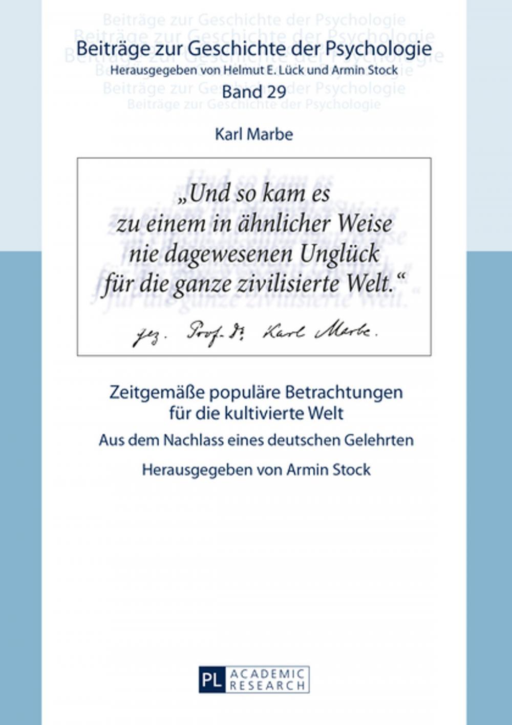 Big bigCover of Karl Marbe: Zeitgemaeße populaere Betrachtungen fuer die kultivierte Welt