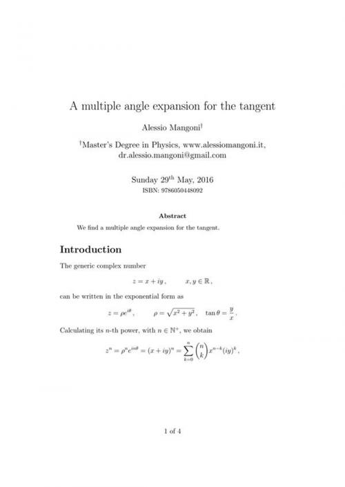 Cover of the book A multiple angle expansion for the tangent by Alessio Mangoni, Alessio Mangoni