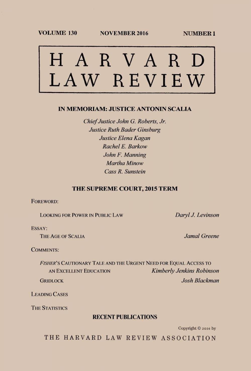 Big bigCover of Harvard Law Review: Volume 130, Number 1 - November 2016