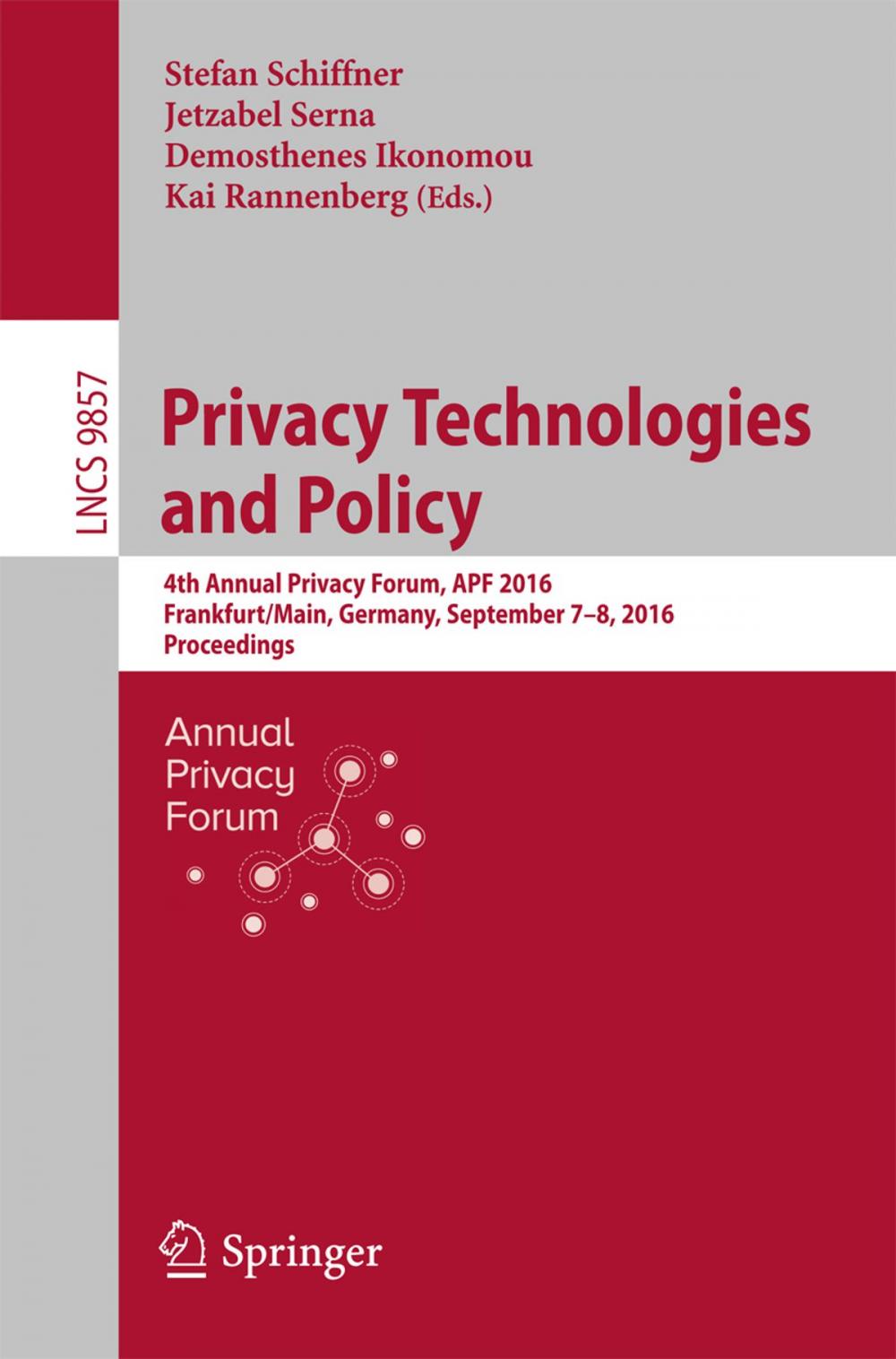 Big bigCover of Privacy Technologies and Policy