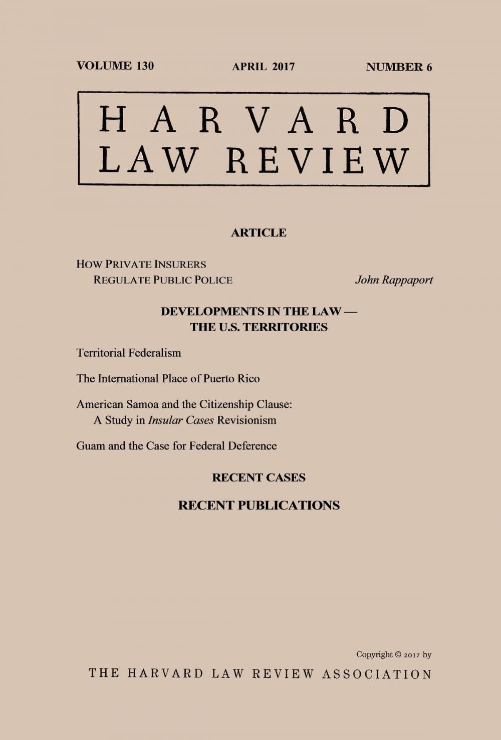 Big bigCover of Harvard Law Review: Volume 130, Number 6 - April 2017