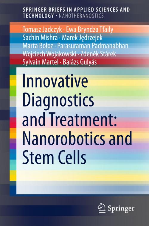 Cover of the book Innovative Diagnostics and Treatment: Nanorobotics and Stem Cells by Tomasz Jadczyk, Ewa Bryndza Tfaily, Sachin Mishra, Marek Jędrzejek, Marta Bołoz, Parasuraman Padmanabhan, Wojciech Wojakowski, Zdeněk Stárek, Sylvain Martel, Balázs Gulyás, Springer Singapore