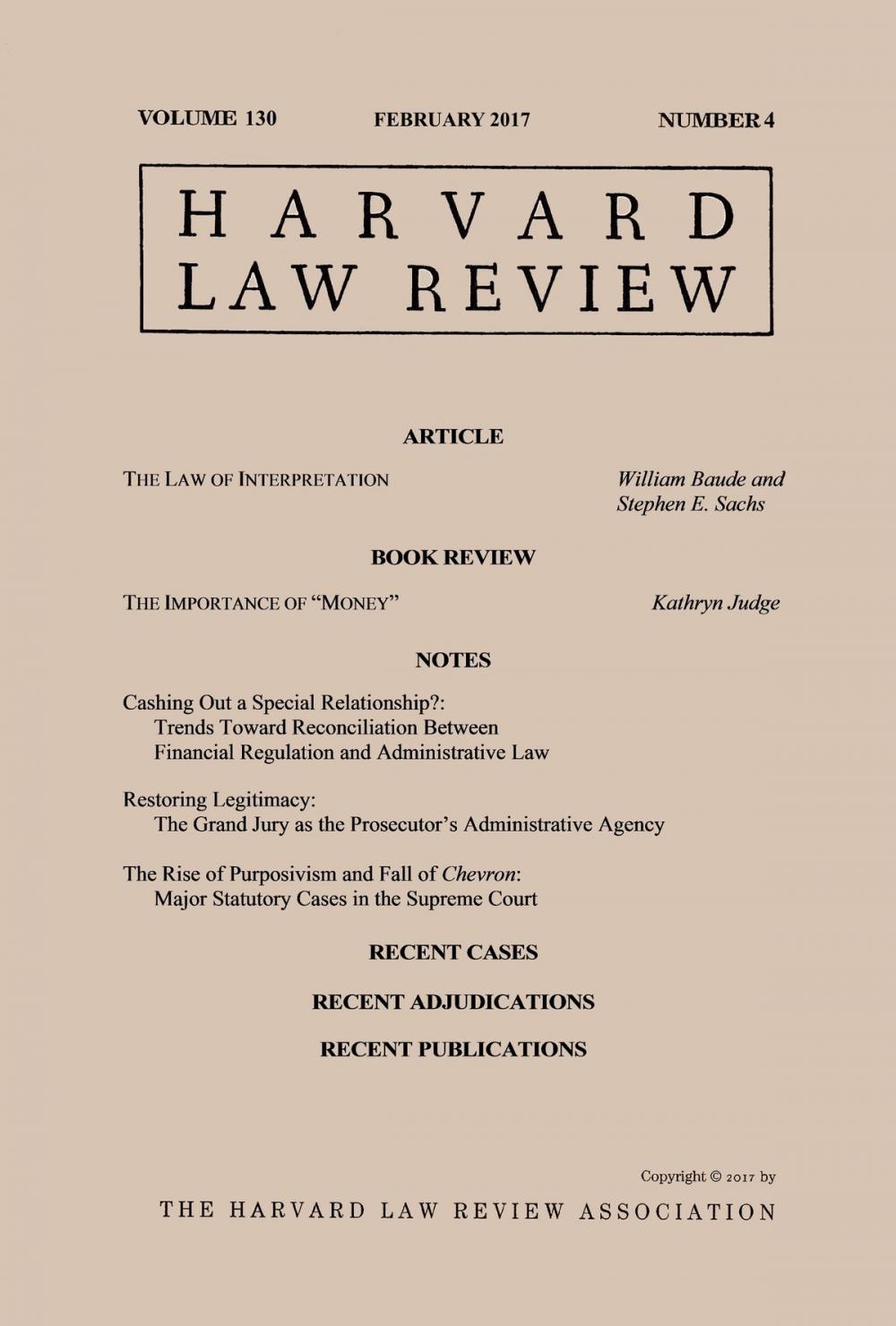 Big bigCover of Harvard Law Review: Volume 130, Number 4 - February 2017