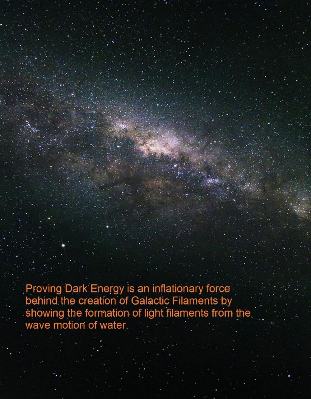 Big bigCover of Proving Dark Energy is an inflationary force II; by showing similarities between Galactic Filaments and light reflections created in the motion of water