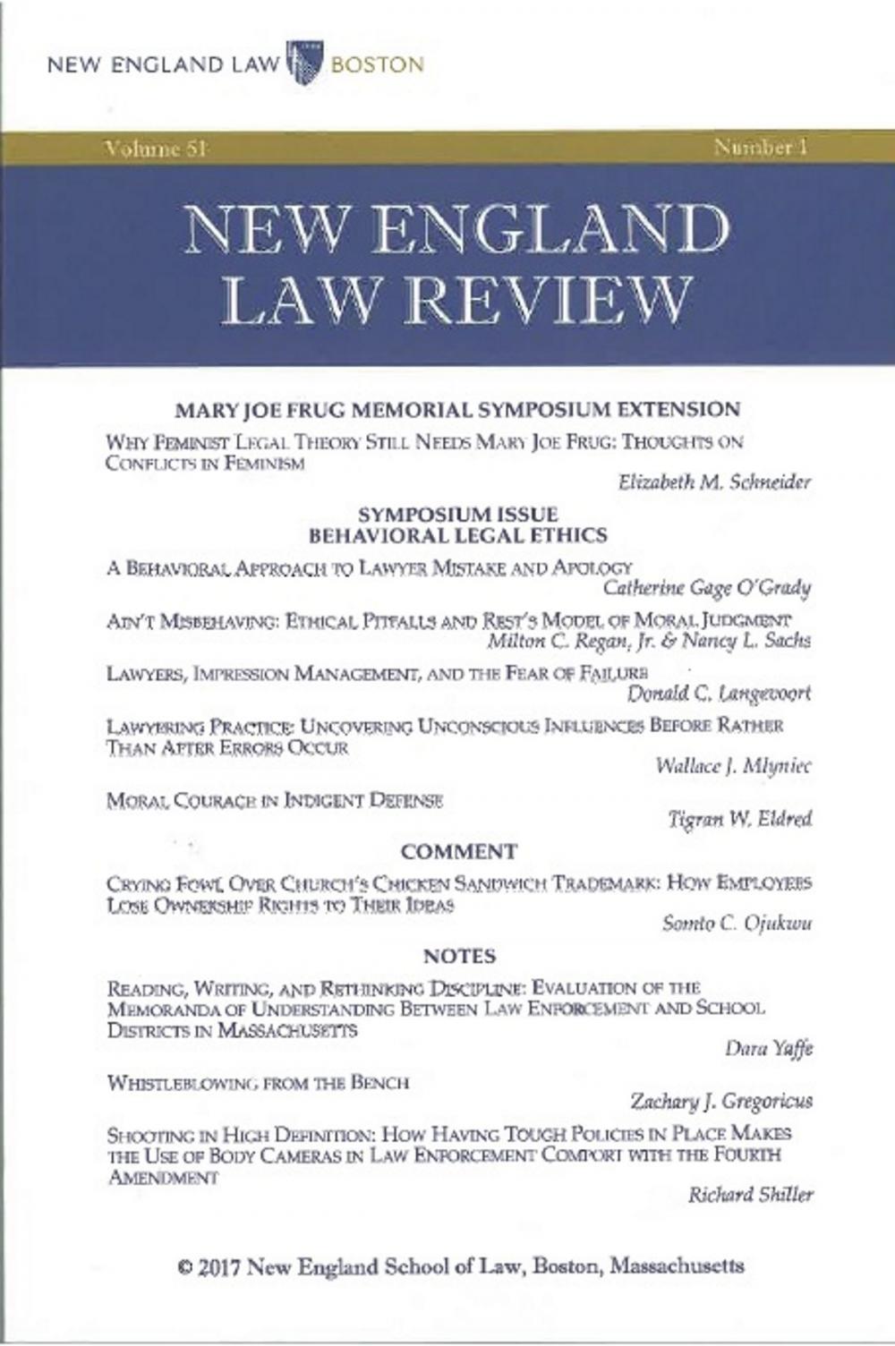 Big bigCover of New England Law Review: Volume 51, Number 1 - Winter 2017