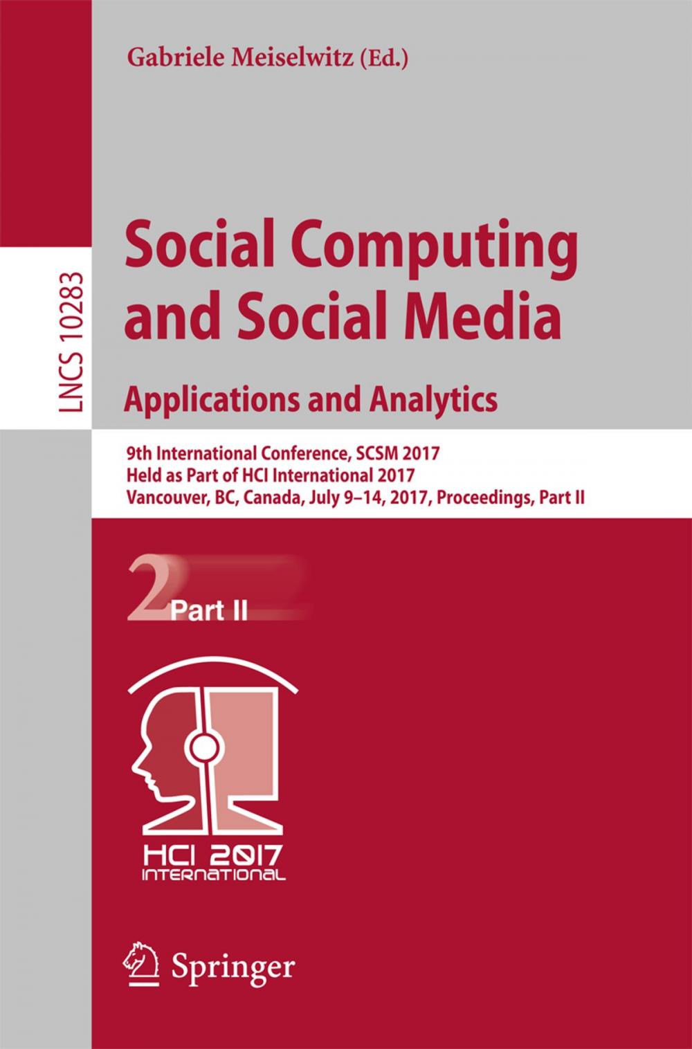 Big bigCover of Social Computing and Social Media. Applications and Analytics