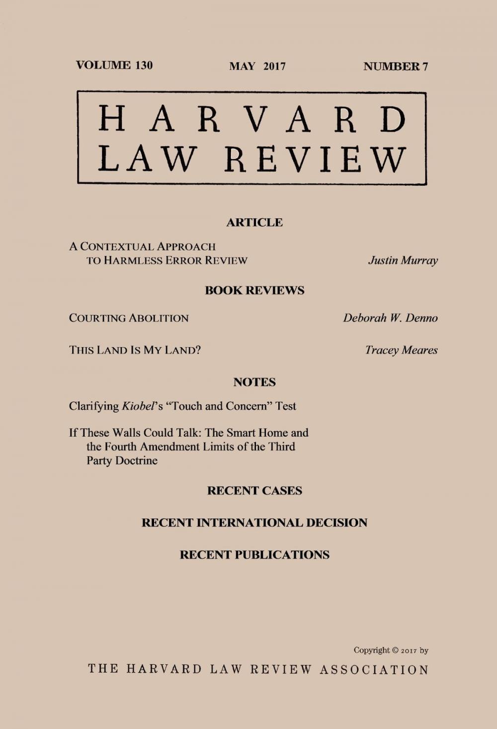 Big bigCover of Harvard Law Review: Volume 130, Number 7 - May 2017