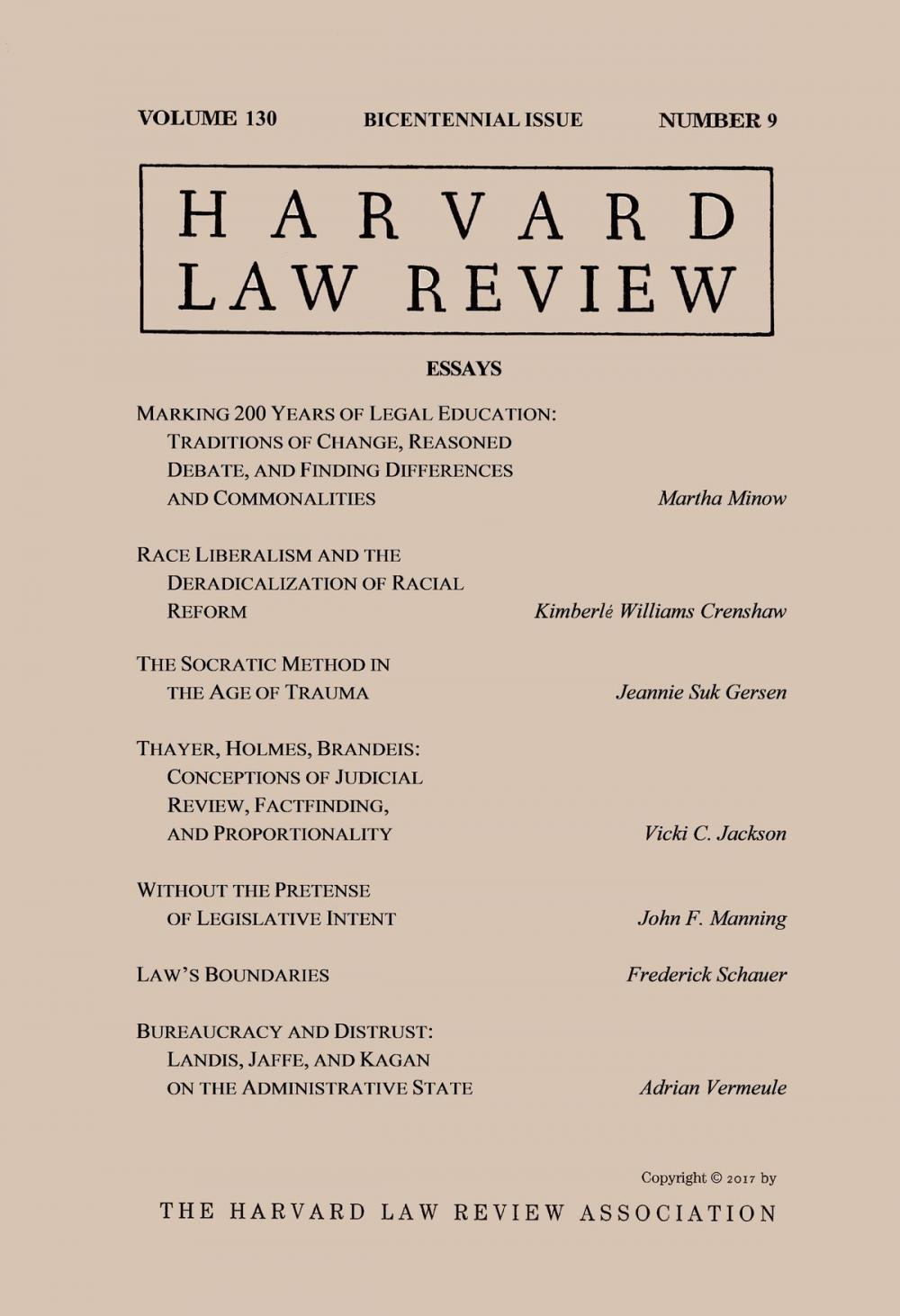 Big bigCover of Harvard Law Review: Volume 130, Number 9 - Bicentennial Issue 2017