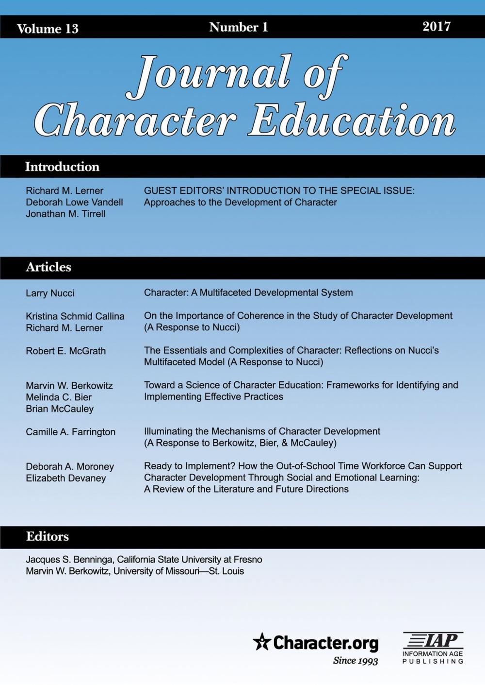 Big bigCover of Journal of Character Education Issue