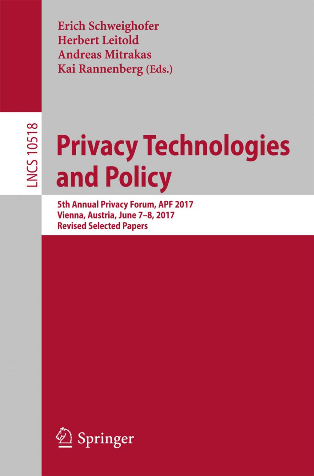 Big bigCover of Privacy Technologies and Policy