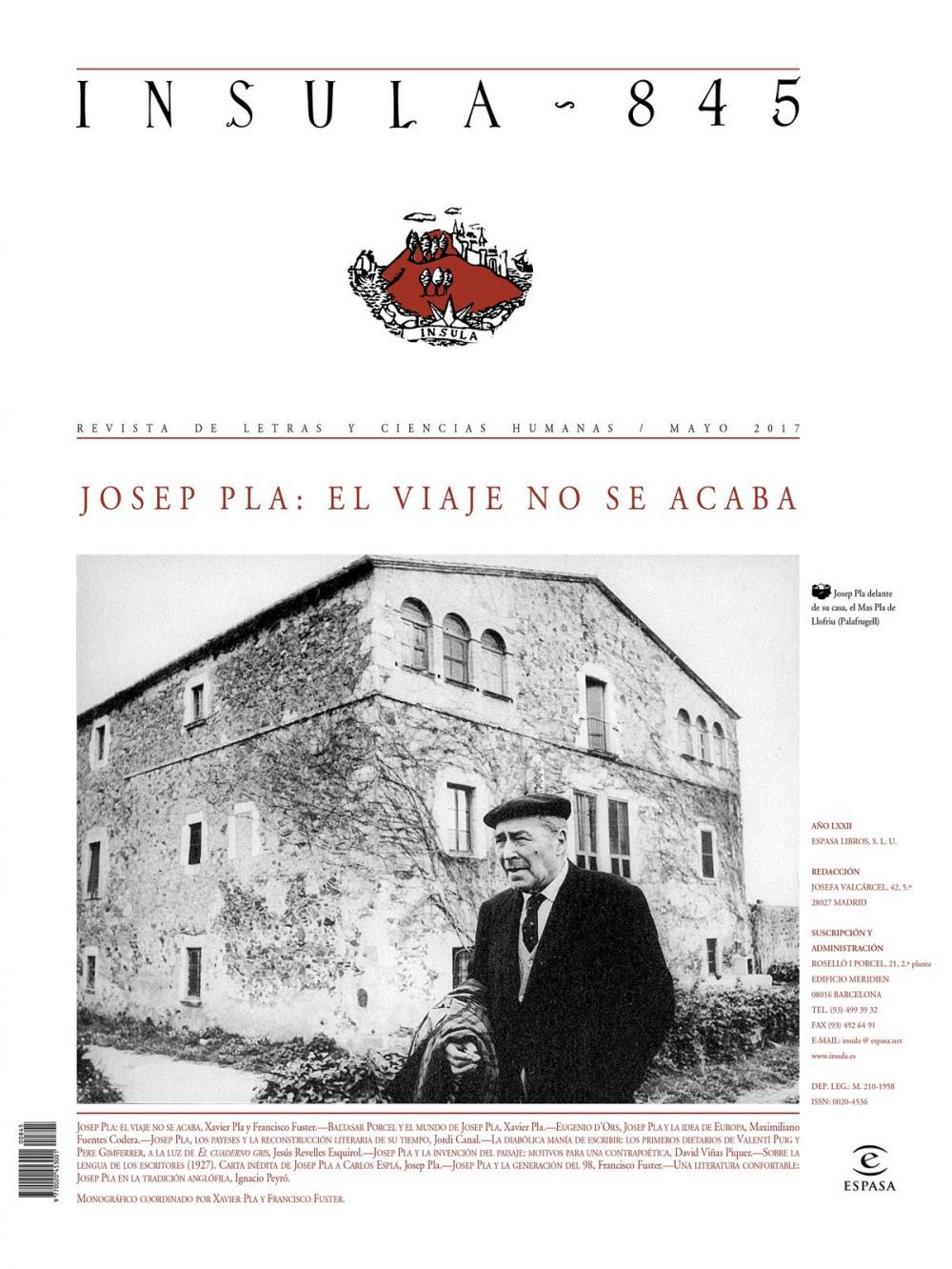 Big bigCover of Josep Pla: el viaje no se acaba (Ínsula n° 845, mayo de 2017)