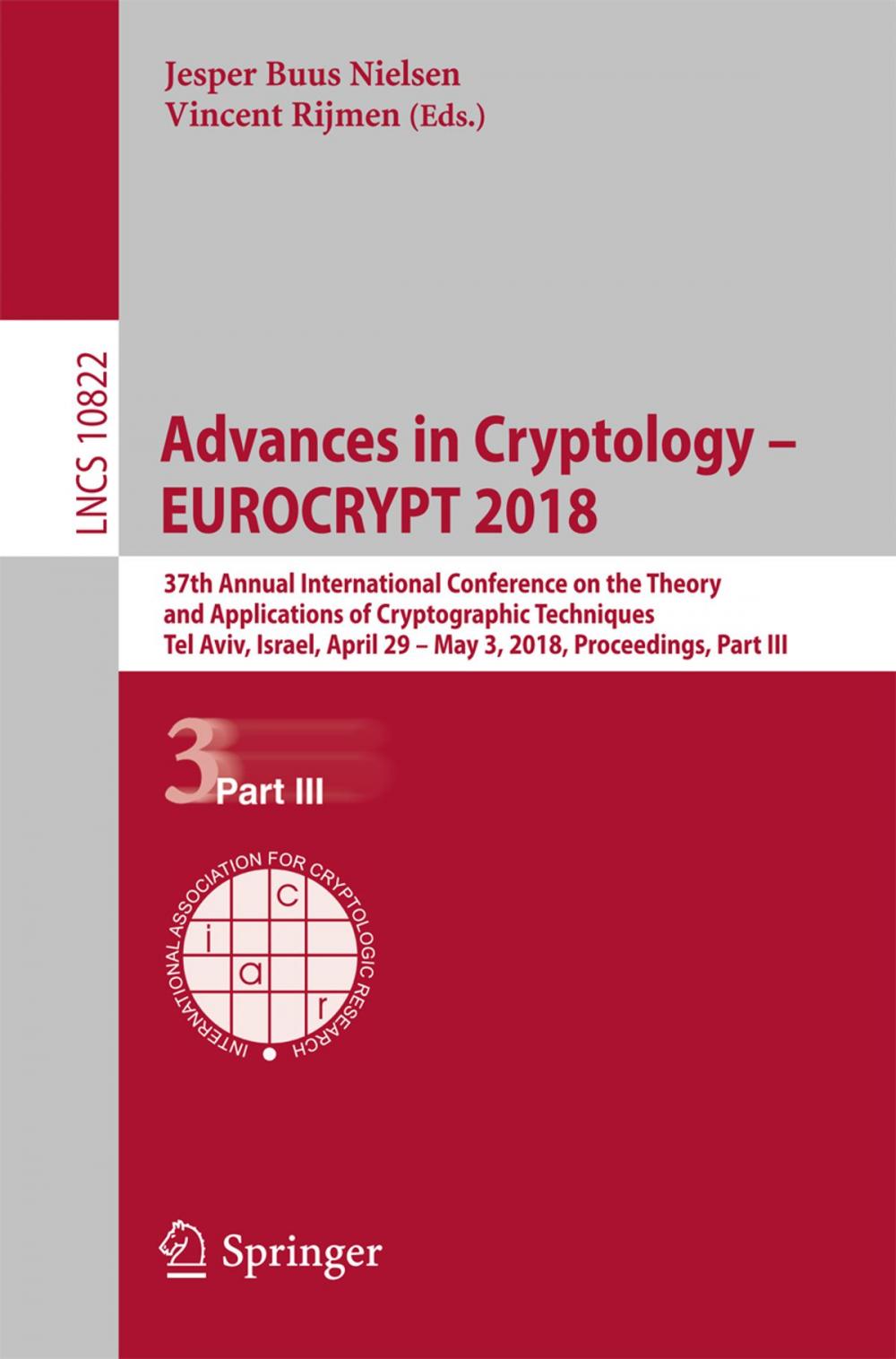 Big bigCover of Advances in Cryptology – EUROCRYPT 2018