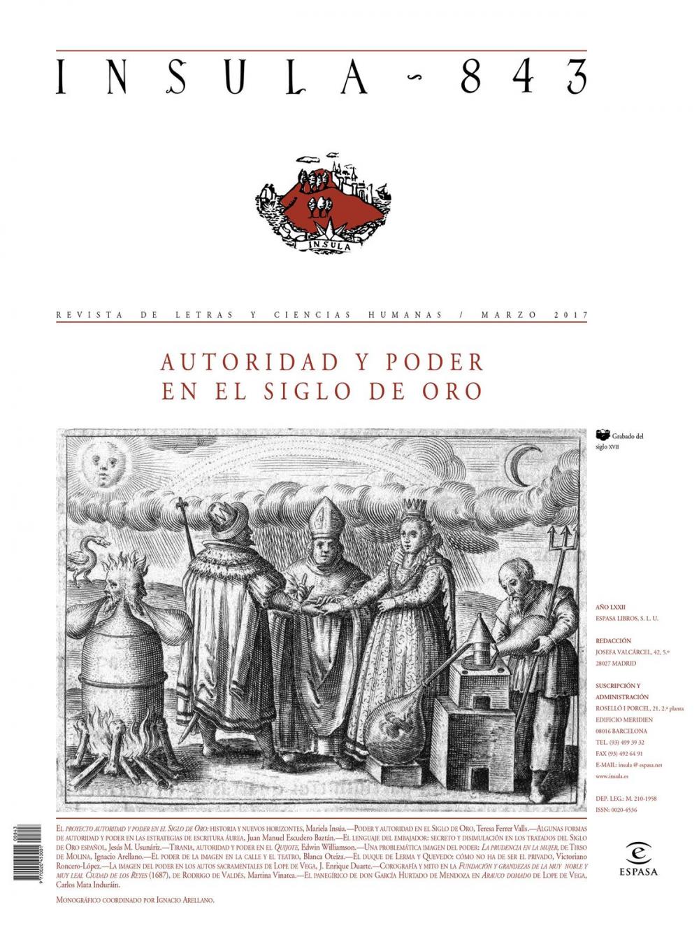 Big bigCover of Autoridad y poder en el Siglo de Oro (Ínsula n° 843, marzo de 2017)