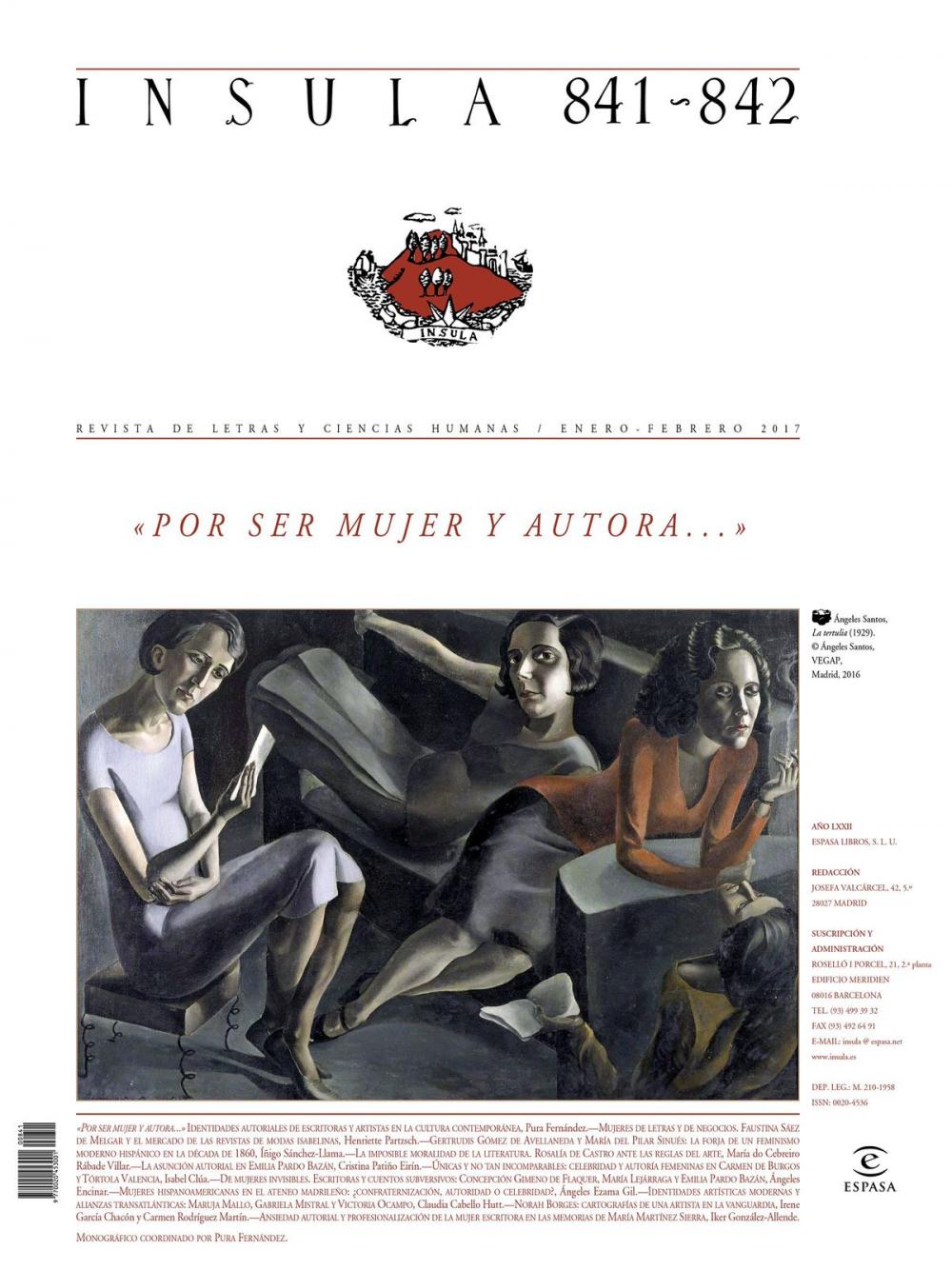 Big bigCover of "Por ser mujer y autora..." (Ínsula n° 841-842, enero-febrero de 2017)