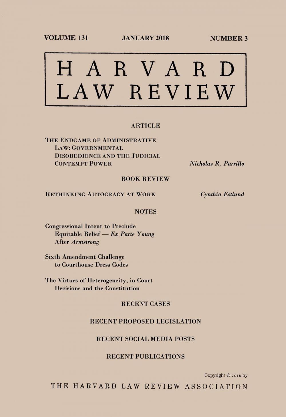 Big bigCover of Harvard Law Review: Volume 131, Number 3 - January 2018