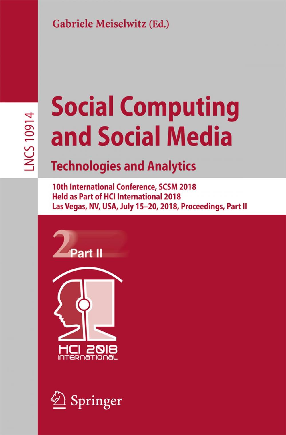 Big bigCover of Social Computing and Social Media. Technologies and Analytics