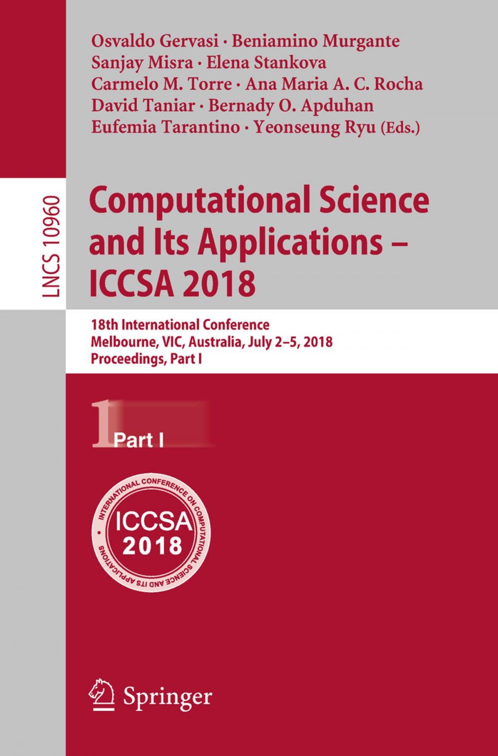 Big bigCover of Computational Science and Its Applications – ICCSA 2018