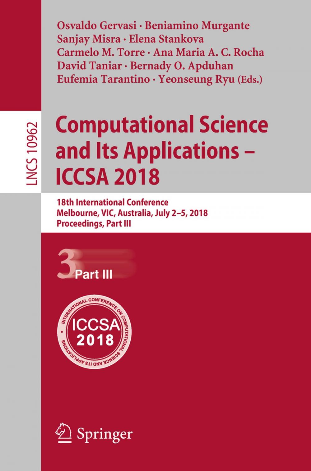 Big bigCover of Computational Science and Its Applications – ICCSA 2018