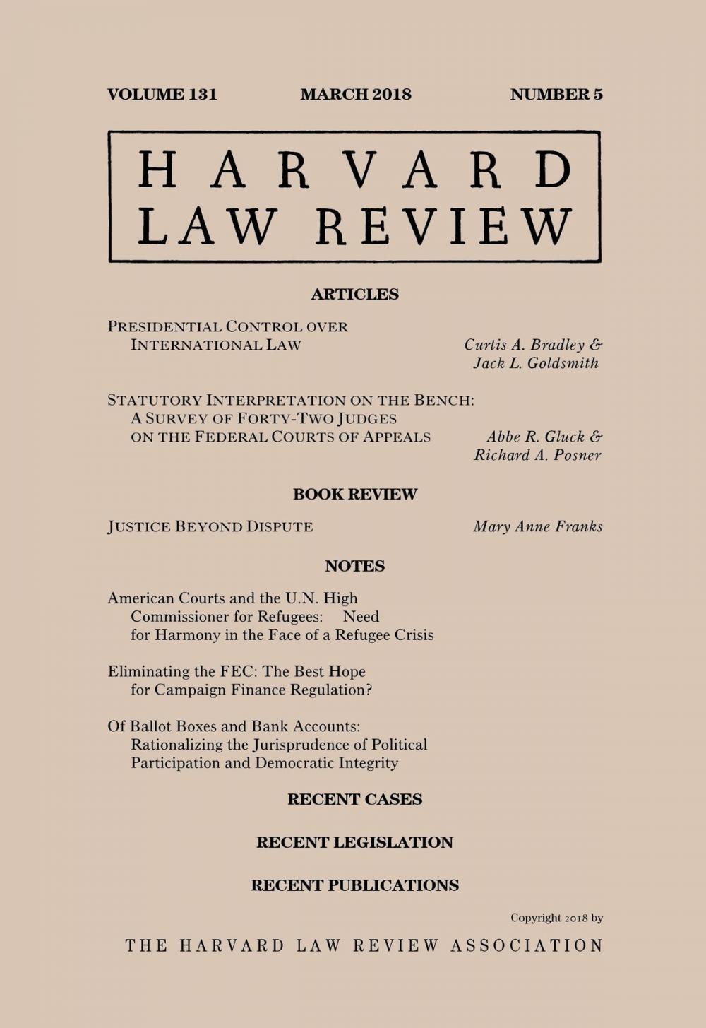 Big bigCover of Harvard Law Review: Volume 131, Number 5 - March 2018