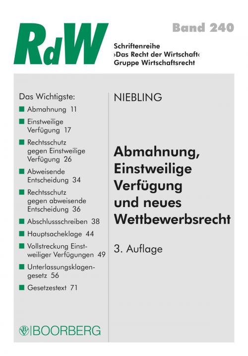 Cover of the book Abmahnung, Einstweilige Verfügung und neues Wettbewerbsrecht by Jürgen Niebling, Richard Boorberg Verlag