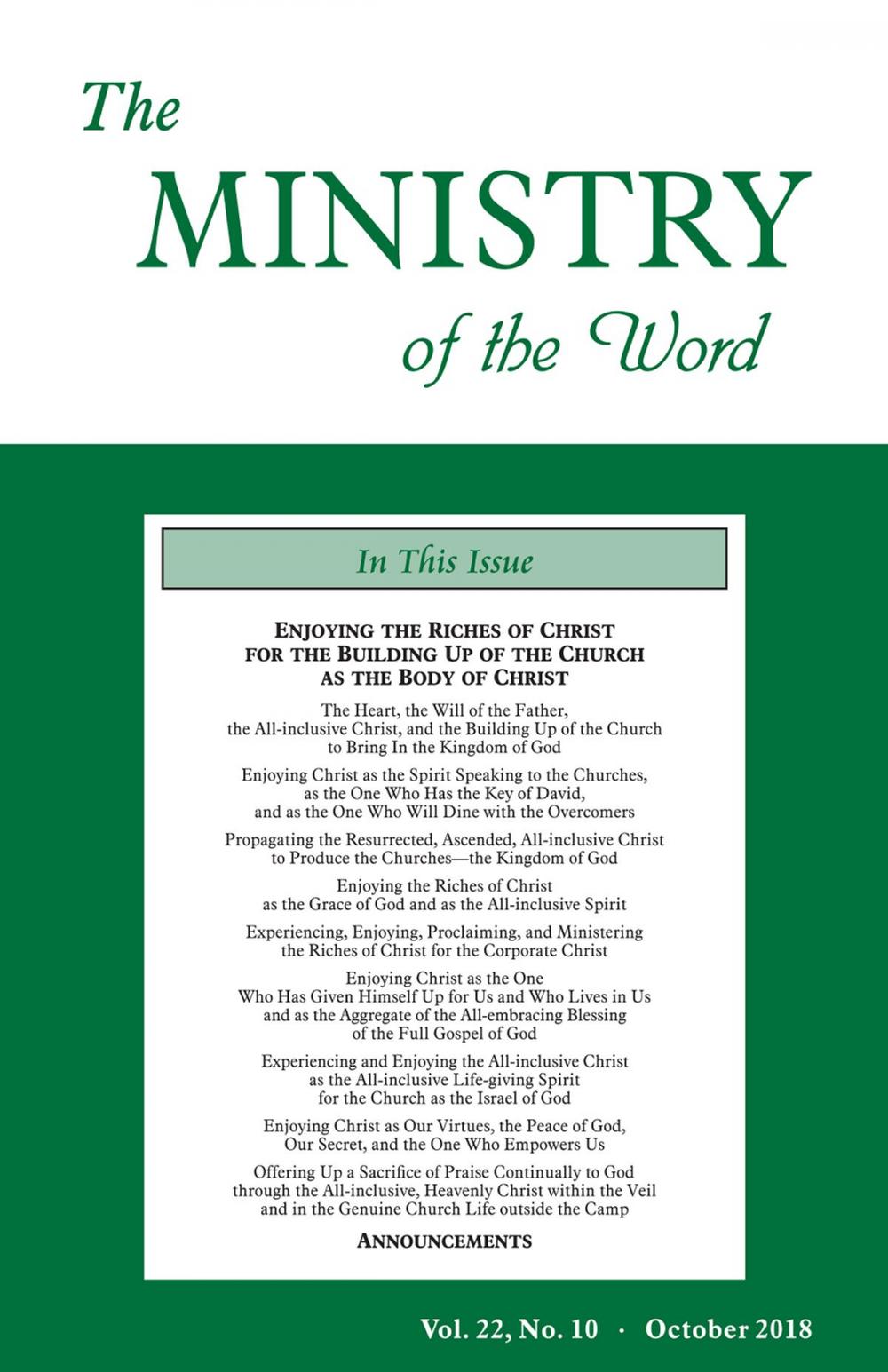 Big bigCover of The Ministry of the Word, Vol. 22, No. 10