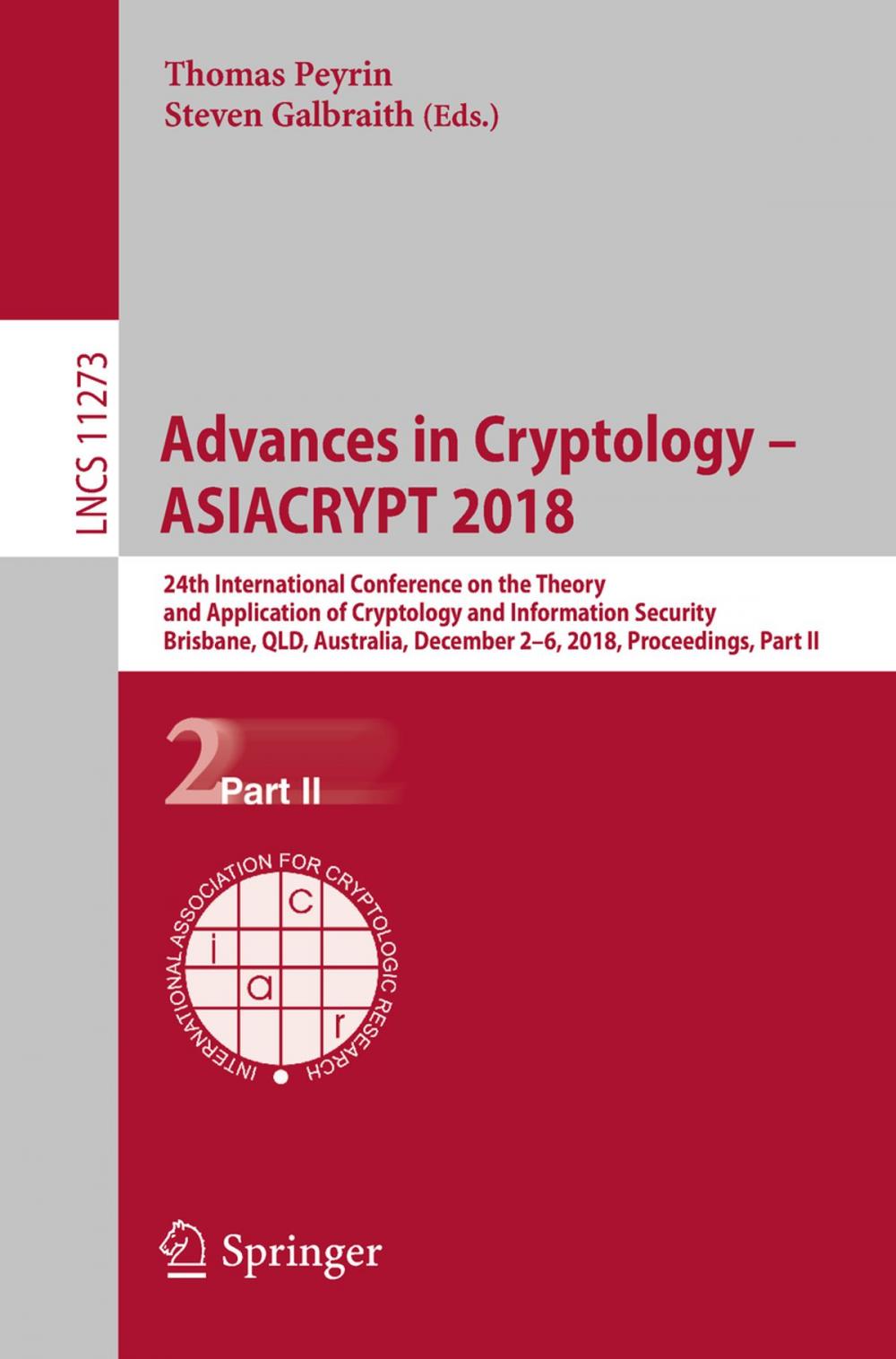 Big bigCover of Advances in Cryptology – ASIACRYPT 2018