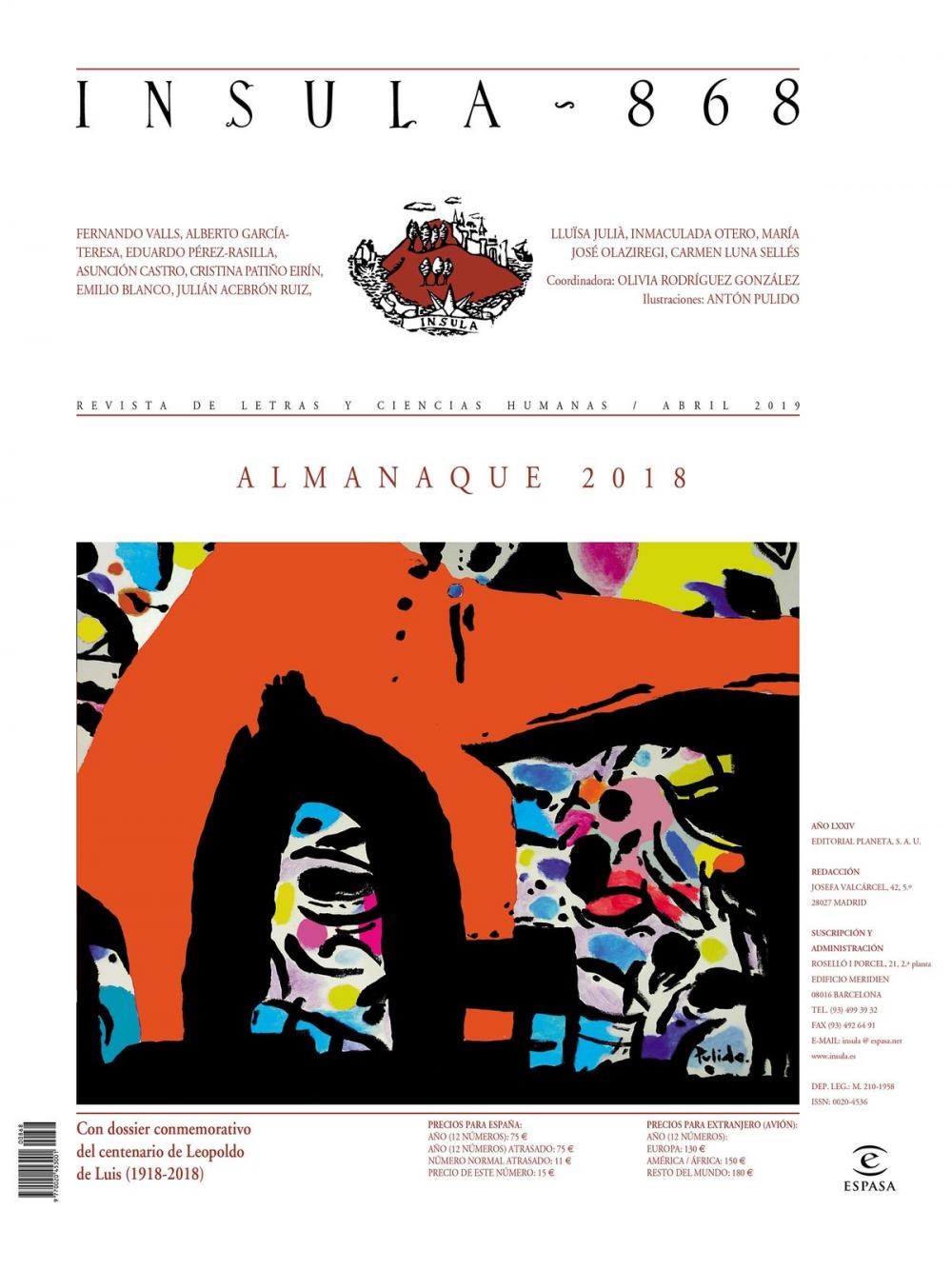 Big bigCover of Almanaque 2018 (Ínsula n° 868, abril de 2019)