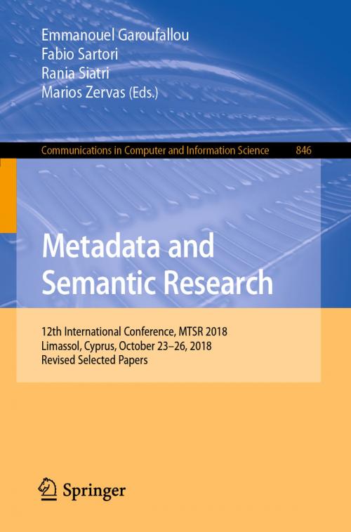 Cover of the book Metadata and Semantic Research by , Springer International Publishing