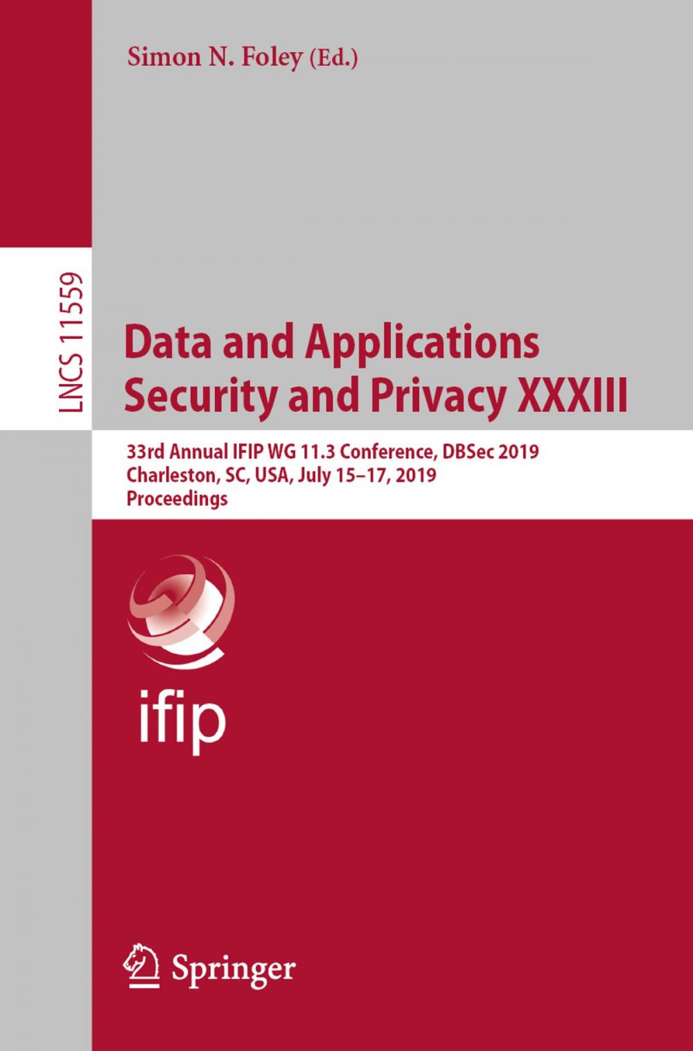 Big bigCover of Data and Applications Security and Privacy XXXIII