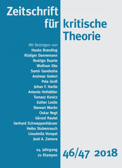 Cover of the book Zeitschrift für kritische Theorie by Hauke Branding, Rogdrigo Duarte, Wolfram Ette, Samir Gandesha, Andreas Greiert, Pola Groß, Johan F. Hartle, Antonia Hofstätter, Tomasz Konicz, Esther Leslie, Stewart Martin, Oskar Negt, Gérard Raulet, Gerhard Schweppenhäuser, Heiko Stubenrauch, Liuodmila Voropai, José A. Zamora, Rüdiger Dannemann, zu Klampen Verlag - zu Klampen & Johannes GbR