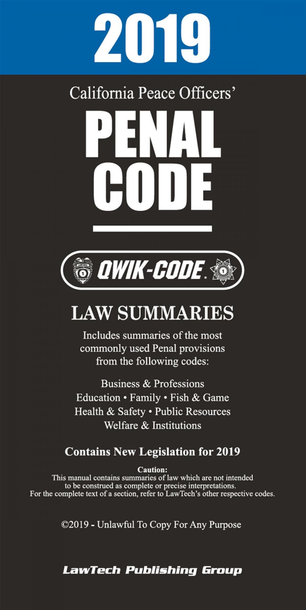 Big bigCover of 2019 California Peace Officers' Penal Code QWIK-CODE