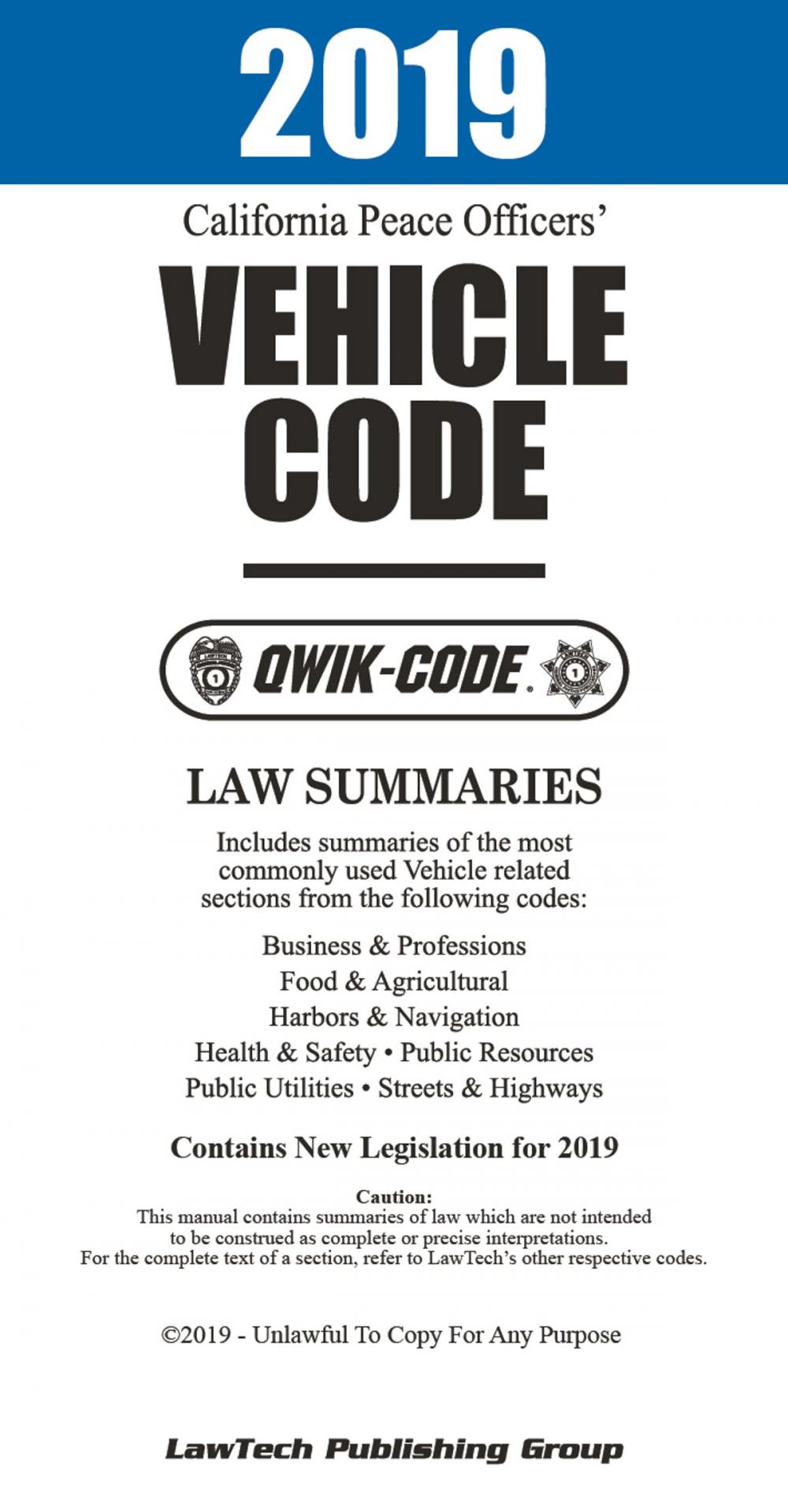 Big bigCover of 2019 California Peace Officers' Vehicle Code QWIK-CODE